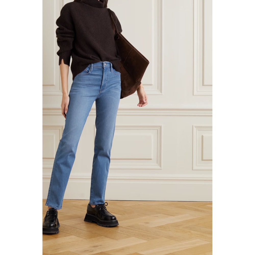 FRAME Le Sylvie Slender Straight High Rise Raw Hem Jeans Blue Size 28